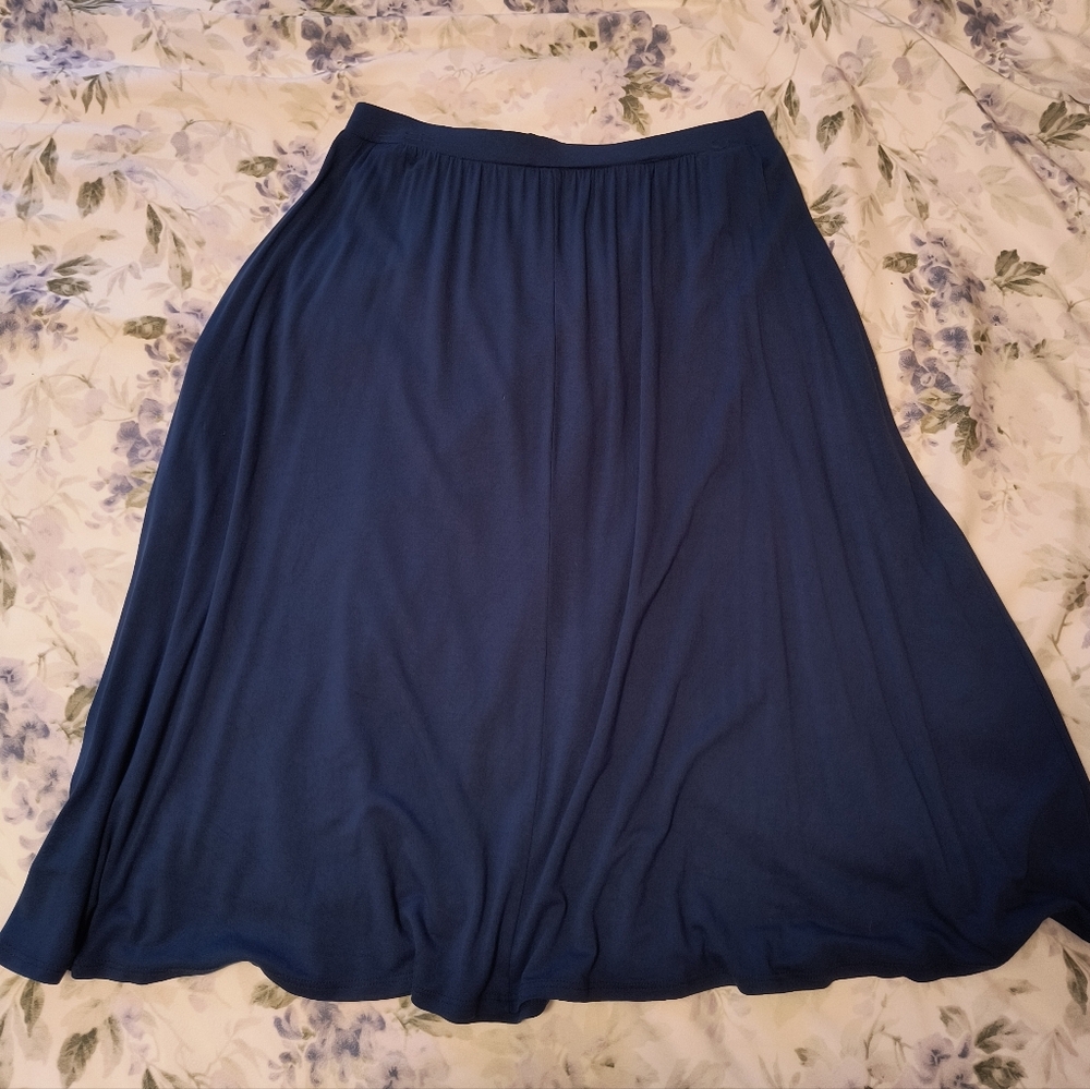 Blue Jersey Knit Knee Length Skirt, BOMBOM Brand, Size Large